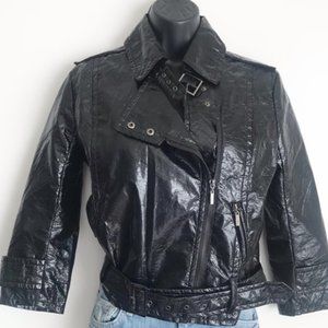 NWT Aryn K Patent Cropped Moto Biker Black Jacket L